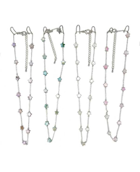 Silver chain Necklace with small assorted colored shell Star beads