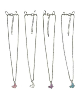 Silver box chain Necklace with assorted colored Butterfly charms