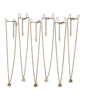 Assorted dainty gold chain Necklace with small colored beads and Turtle charm
