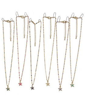 Assorted colored crystal Starfish on delicate beaded gold chain Necklace