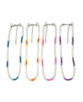 White with gradient colored Fimo beaded Necklace