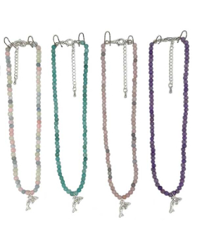 Stone beaded Necklace with clear Crystal Dolphin charm assorted