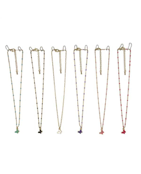 Assorted enamel Butterfly charm on delicate gold and bead Necklace