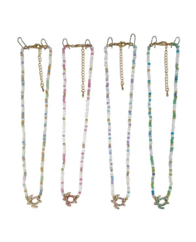 Colored Crystal outline Turtle charm on assorted beaded Necklace