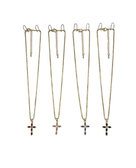 Gold Cross Necklace with assorted colored crystals
