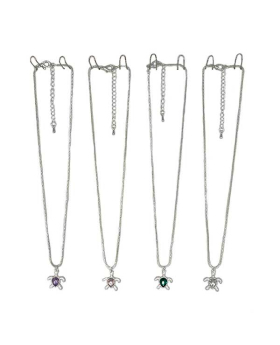 Silver Turtle with assorted colored crystal shell Necklace