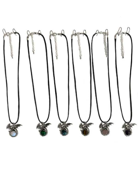 Round flat backed Stone with Winged Dragon on top Necklace