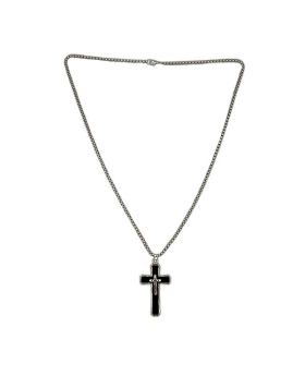 22" long Silver chain with black and silver Cross necklace