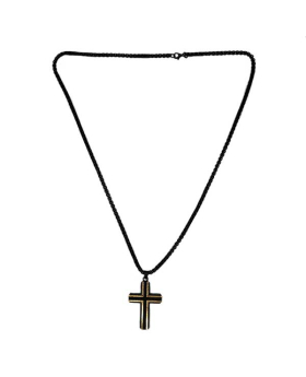 Black 22" long chain Necklace with Black and Gold Cross