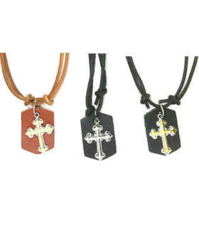 Assorted Cross on leather with leather cord necklace