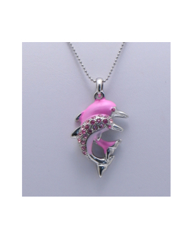 Painted Dolphins with Rhinestones Necklace