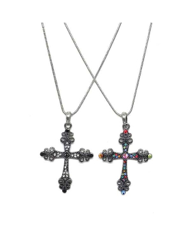 Decorative cross with assorted colored rhinestone necklace