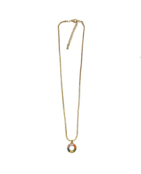 Gold Multicolor crystal round pendant Necklace