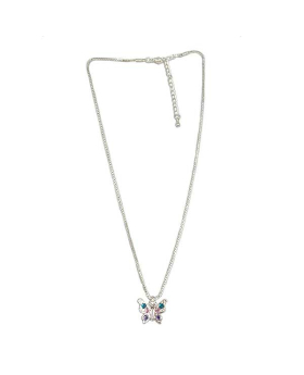 Multicolor crystal Butterfly on Silver chain Necklace