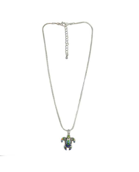 Cloisonne Turtle Pendant on silver chain Necklace