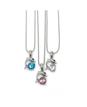Silver Dolphin Necklace with single stone