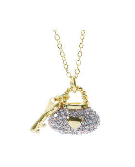 Rhinestone Heart Lock and Heart Key Necklace