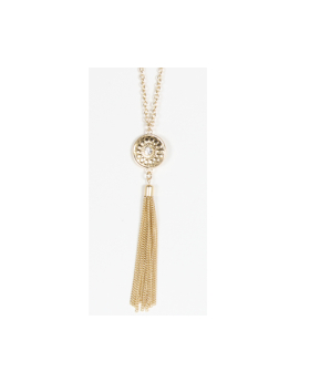 Gold Finish Rhinestone Tassel Necklace