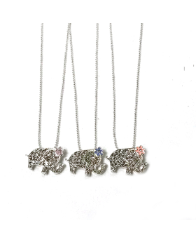 Rhinestone Elephant necklace with enamel flower