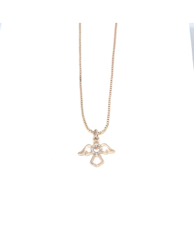 Rose Gold angel with rhinestone heart necklace