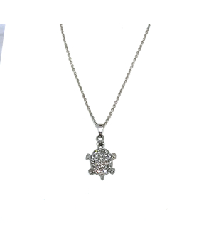 Silver Turtle necklace with rhinestones