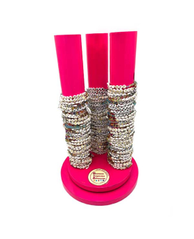 12dz Unit Song Title assorted beaded Bracelets with hot pink display unit