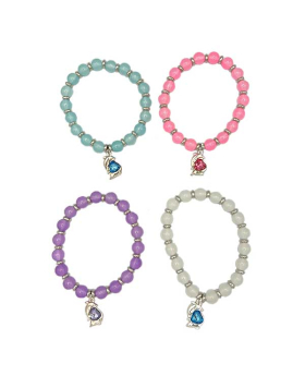 Pastel Stone beaded Bracelet with 2 Dolphins surrounding a Heart shaped Crystal charm