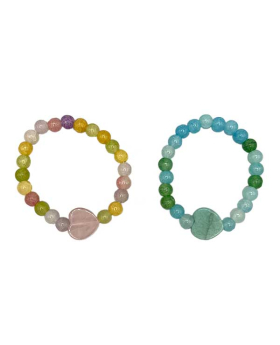 Assorted Genuine stone beads and large Stone Heart bead bracelet