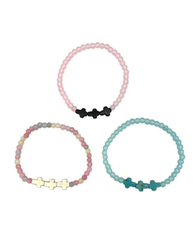 Genuine Stone and three Cross Bracelet