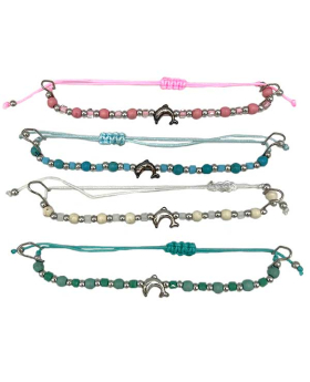 Beaded string Bracelet with Silver Dolphin 
