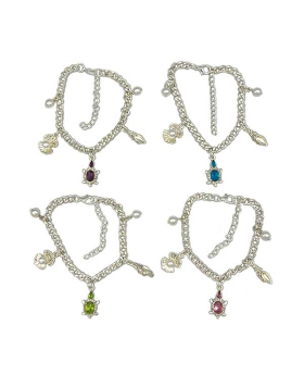 Silver Sea Life Charm Bracelet with assorted colored Crystal Turtle