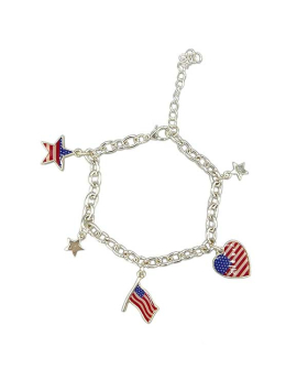 Silver American Flag Charm Bracelet