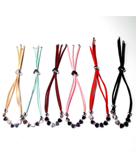 Asst Leather/Silver Heart Bead Bracelet