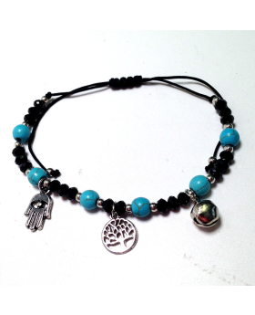 Black/Turq/Beads Hamsa Brac.