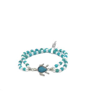 Two-strand Bracelet--Turquoise bead/turtle