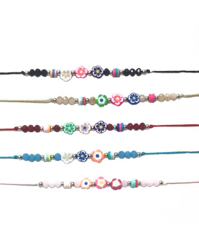Assorted string bracelet with round and  flower beads