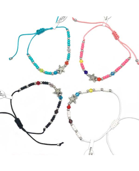 Adjustable Assorted String Bracelet with Silver Starfish and Beads