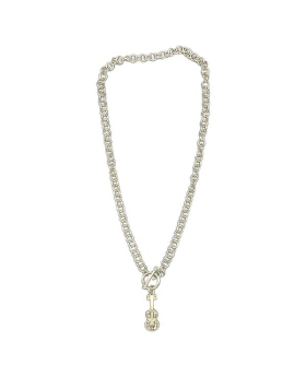 Silver and Crystal Guitar charm on large chain with toggle Necklace