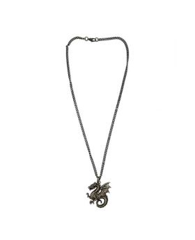Large Antique Silver Dragon with Wings Necklace