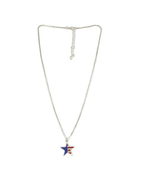 Silver chain Necklace with Star American Flag Pendant