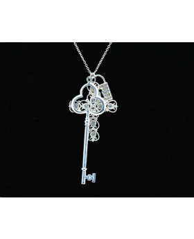Silver Key, Cross and Lock Necklace