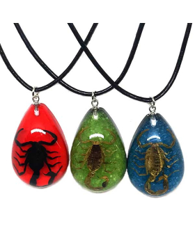 Scorpion in assorted colored resin necklace