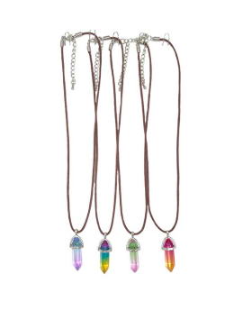 Assorted Gradient Rainbow Crystal Necklace on brown cord