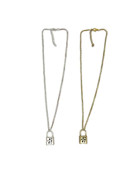 Gold and Silver assorted  Lock with Crystals on long chain Necklace