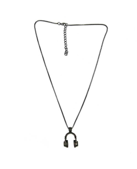 Dark Silver Headphone charm on chain Necklace