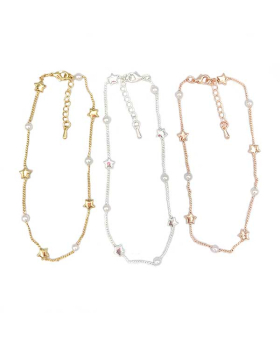 Silver / Gold / Rose Gold assorted Anklet with stars and pearls