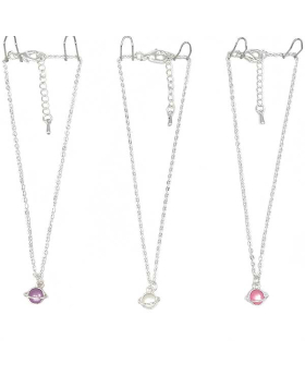 Pink/White/Purple assorted Saturn charm on silver chain Anklet