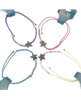 Large silver Starfish on assorted seed bead adjustable bracelet