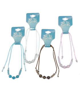 Assorted round Gemstone beads on adjustable string Bracelet