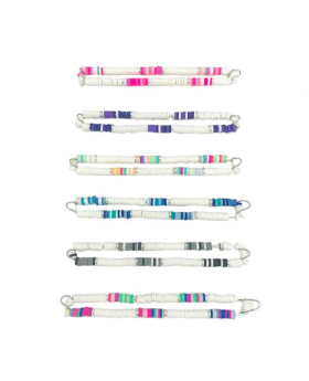 Elastic Bracelet with white Fimo and assorted colored Fimo beads